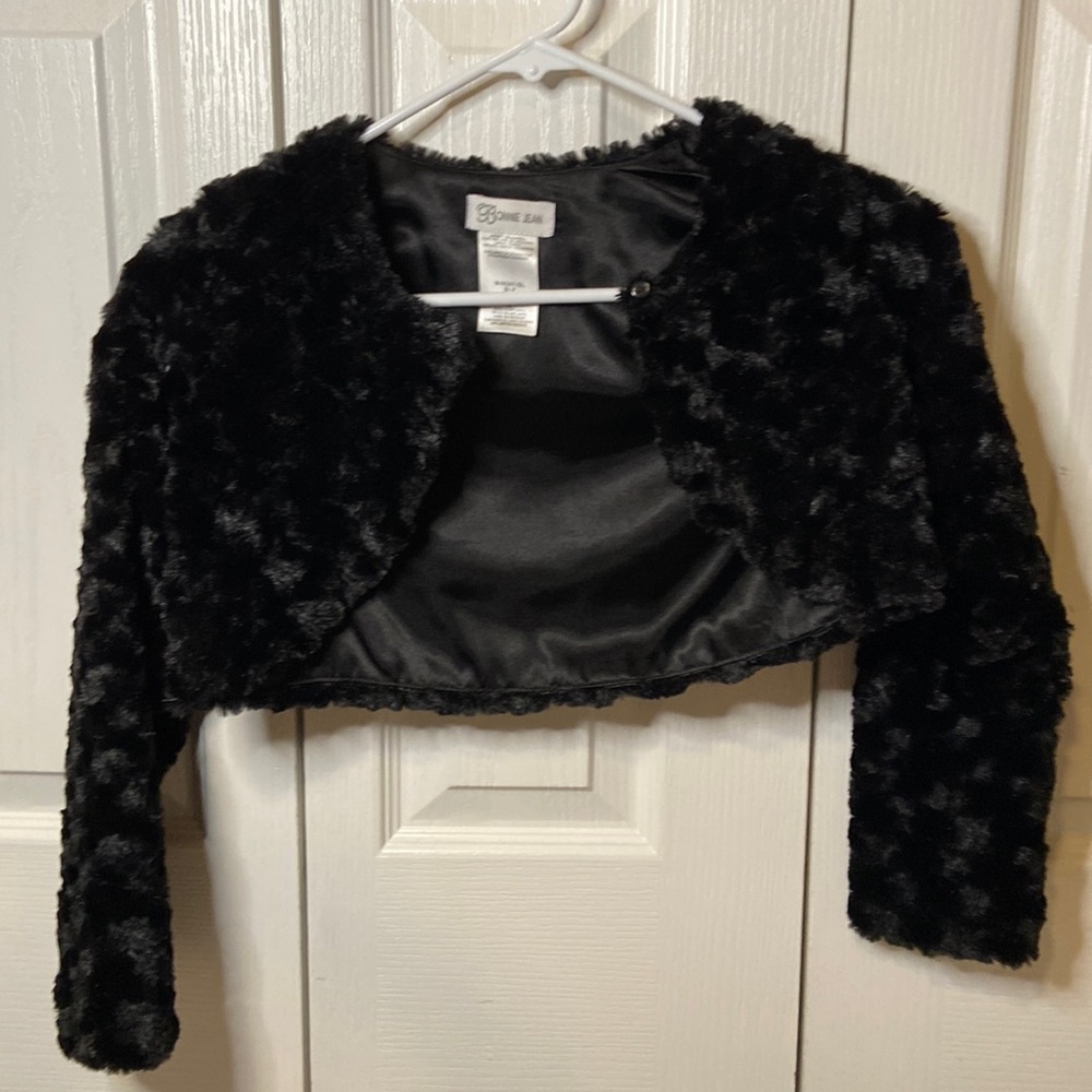 Girls black crop fluffy blouse